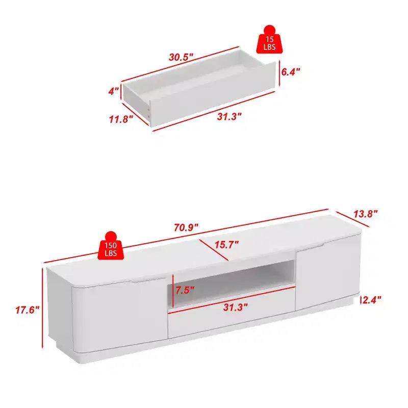 Meuble TV laqué blanc à coins arrondis - Meuble console moderne