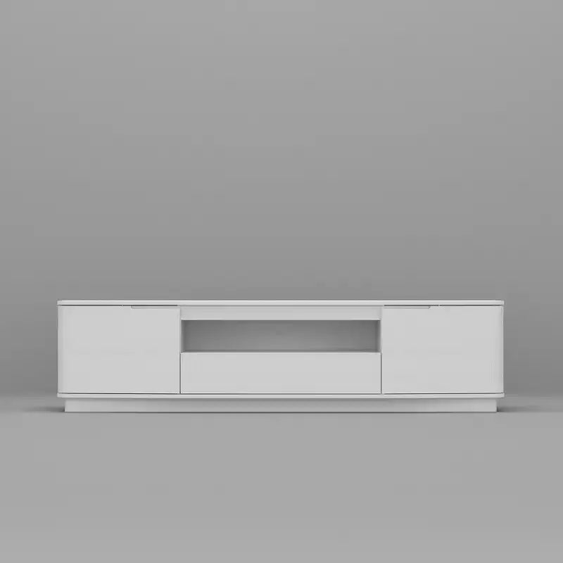 Meuble TV laqué blanc à coins arrondis - Meuble console moderne