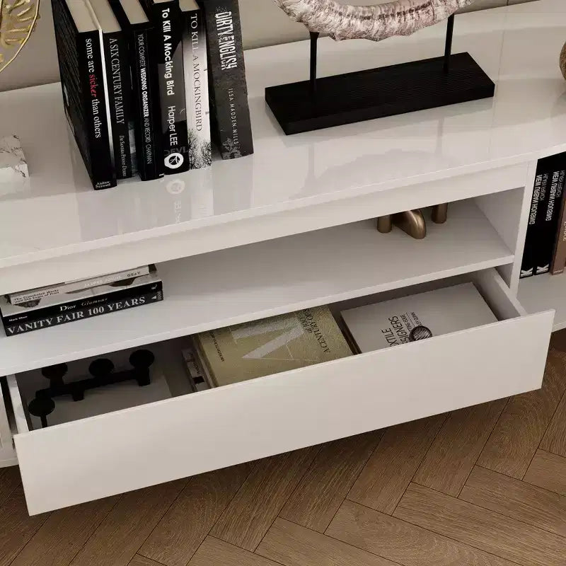 Meuble TV laqué blanc à coins arrondis - Meuble console moderne