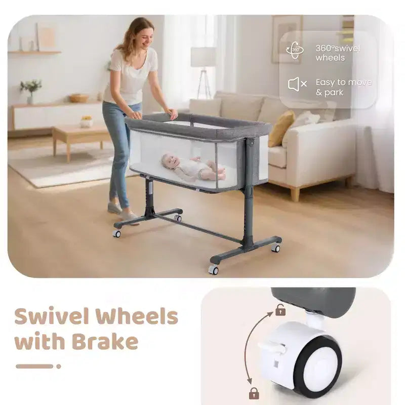 Moïse pour bébé avec roulettes – Berceau cododo portable avec côtés en maille et matelas amovible