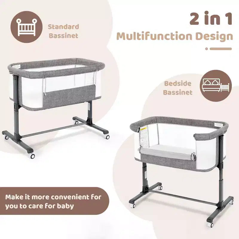Moïse pour bébé avec roulettes – Berceau cododo portable avec côtés en maille et matelas amovible