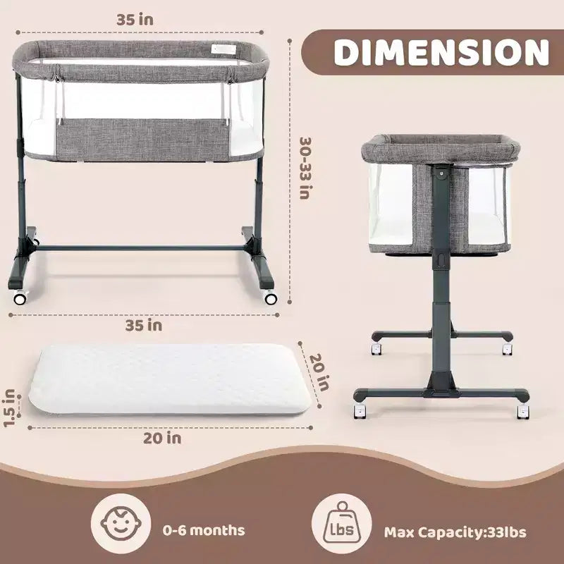 Moïse pour bébé avec roulettes – Berceau cododo portable avec côtés en maille et matelas amovible