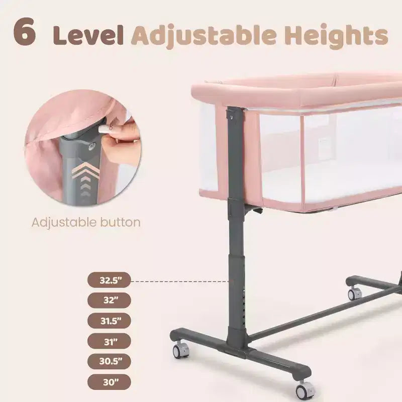 Moïse pour bébé avec roulettes – Berceau cododo portable avec côtés en maille et matelas amovible