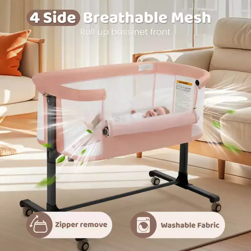 Moïse pour bébé avec roulettes – Berceau cododo portable avec côtés en maille et matelas amovible