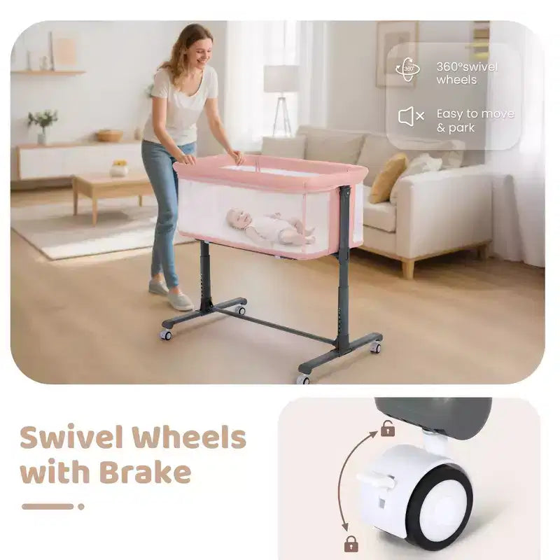Moïse pour bébé avec roulettes – Berceau cododo portable avec côtés en maille et matelas amovible