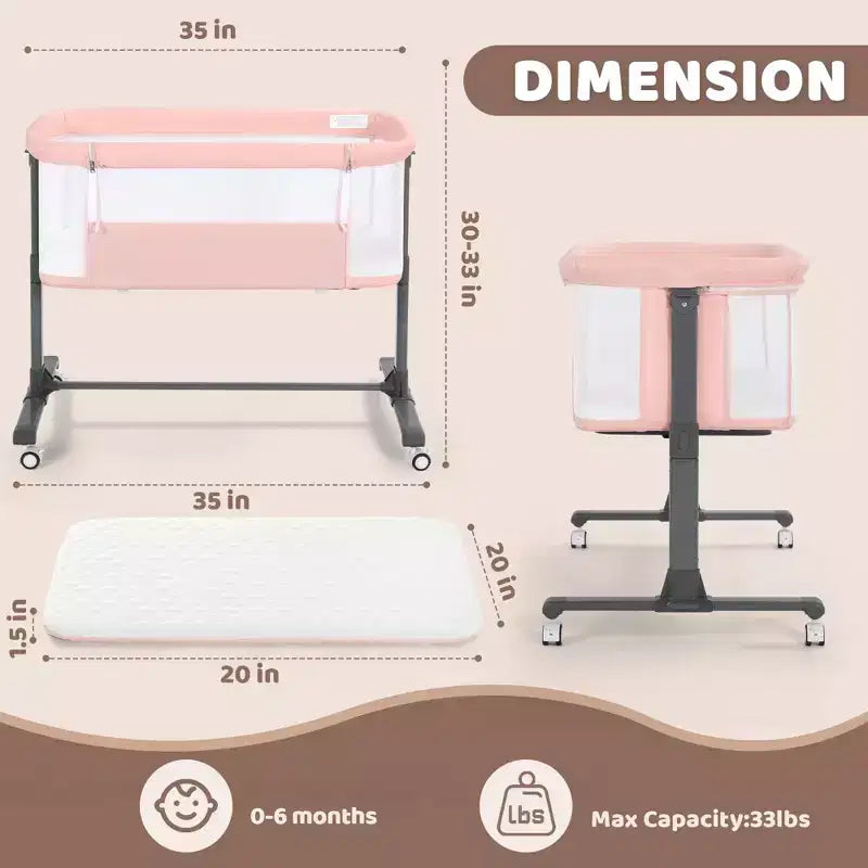 Moïse pour bébé avec roulettes – Berceau cododo portable avec côtés en maille et matelas amovible