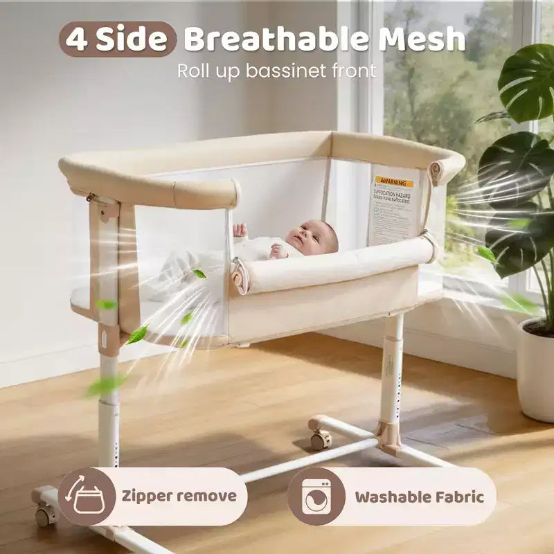 Moïse pour bébé avec roulettes – Berceau cododo portable avec côtés en maille et matelas amovible