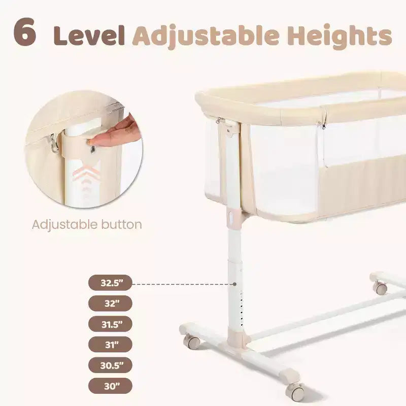 Moïse pour bébé avec roulettes – Berceau cododo portable avec côtés en maille et matelas amovible