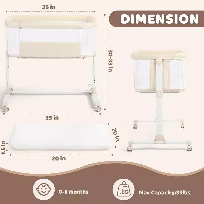 Moïse pour bébé avec roulettes – Berceau cododo portable avec côtés en maille et matelas amovible