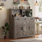 Buffet de salle à manger avec support pour micro-ondes, 3 tiroirs, rangement avec portes coulissantes et étagères réglables