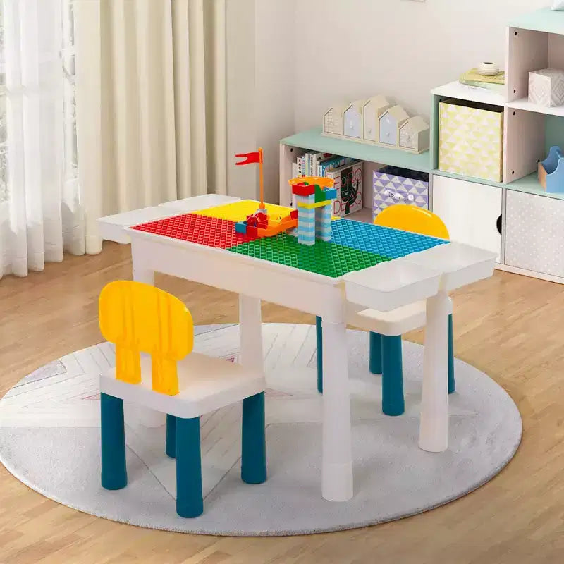 Table d'activités pour enfants avec 2 chaises et 100 blocs de construction