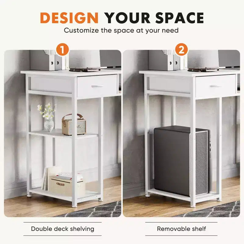 Bureau informatique avec rangement, sac de rangement latéral en tissu et crochet pour casque, cadre métallique (120 x 40 x 77,7 cm)