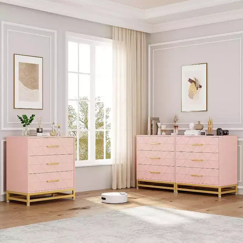 Commode à 3 tiroirs avec poignées métalliques