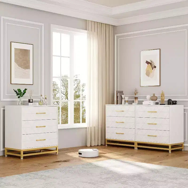 Commode à 3 tiroirs avec poignées métalliques