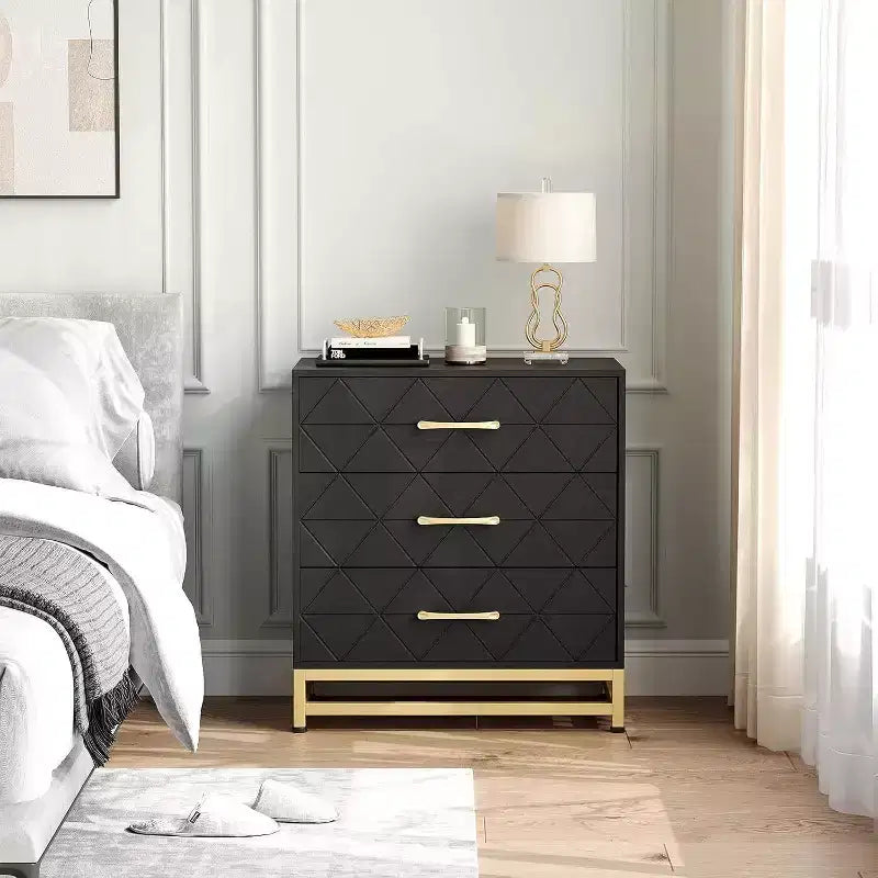 Commode à 3 tiroirs avec poignées métalliques