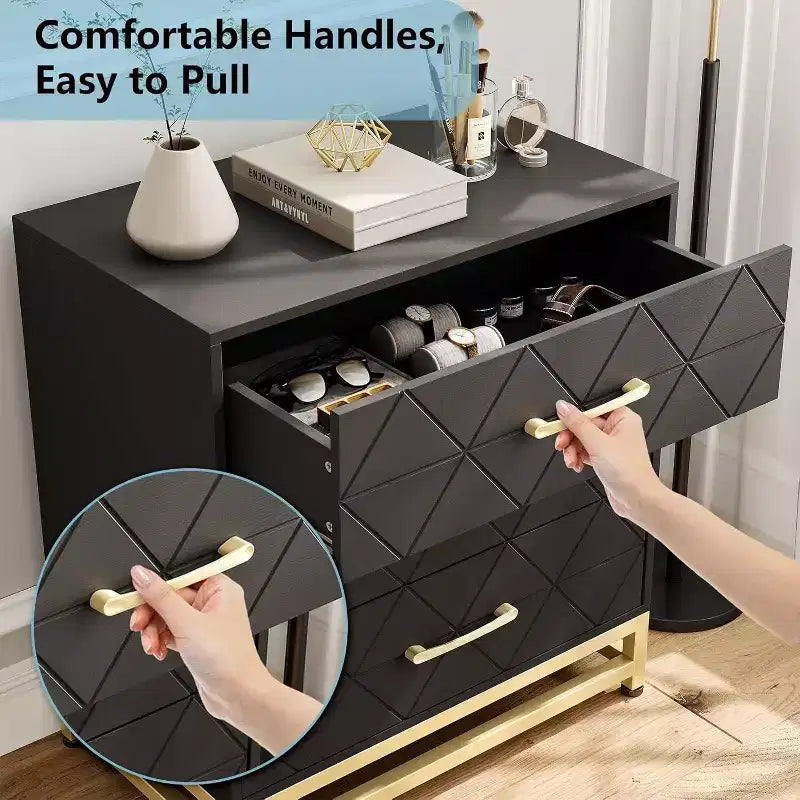 Commode à 3 tiroirs avec poignées métalliques