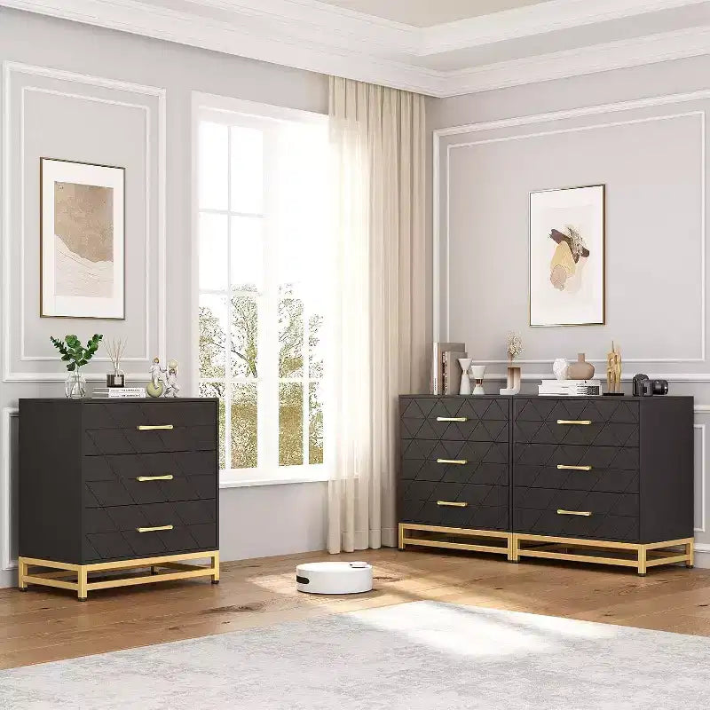 Commode à 3 tiroirs avec poignées métalliques