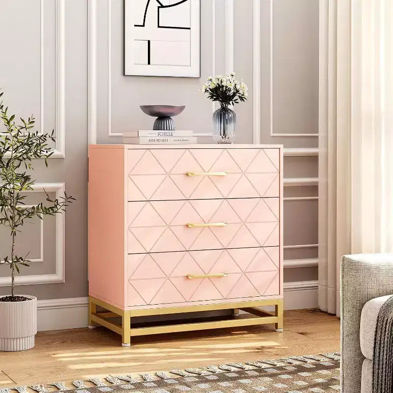 Commode à 3 tiroirs avec poignées métalliques