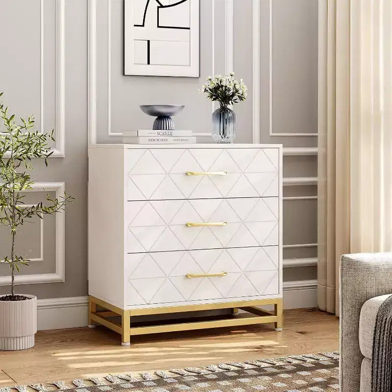 Commode à 3 tiroirs avec poignées métalliques