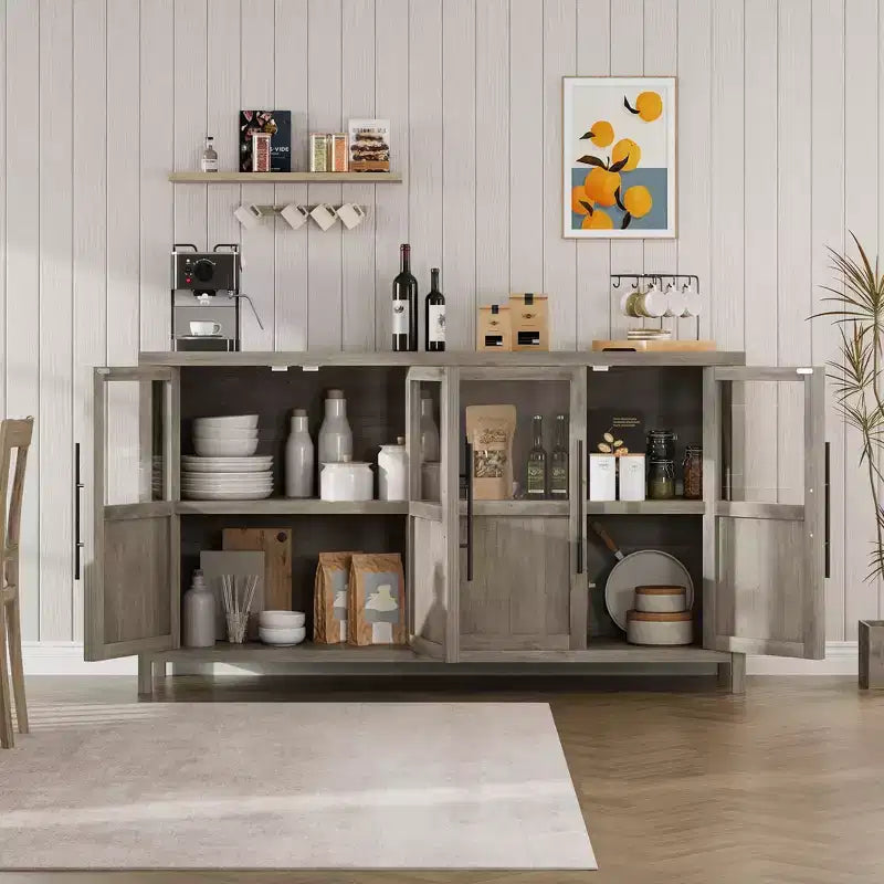Buffet de 55 pouces avec portes vitrées et rangement