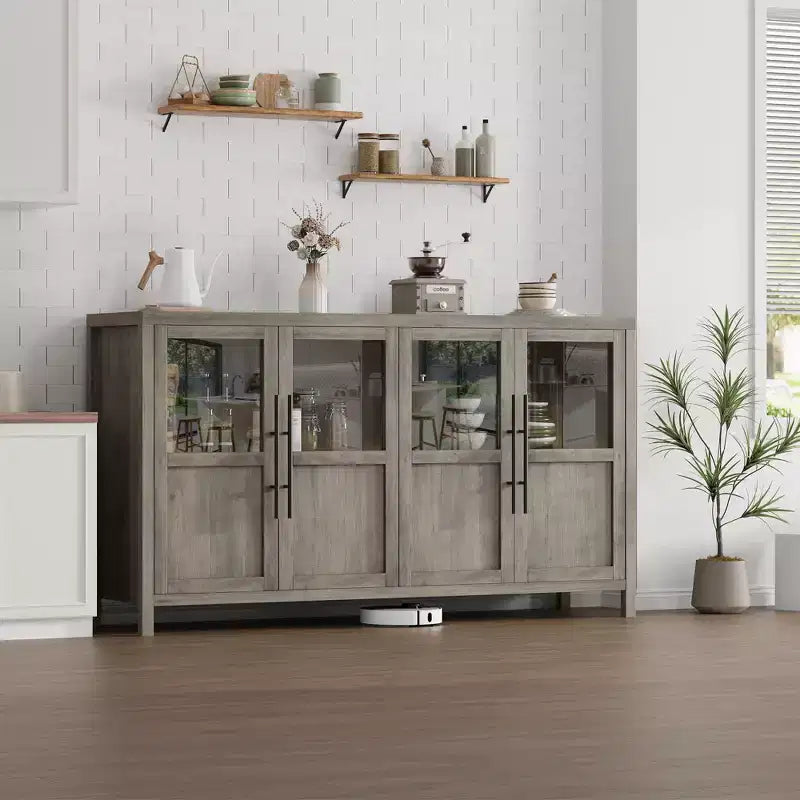 Buffet de 55 pouces avec portes vitrées et rangement