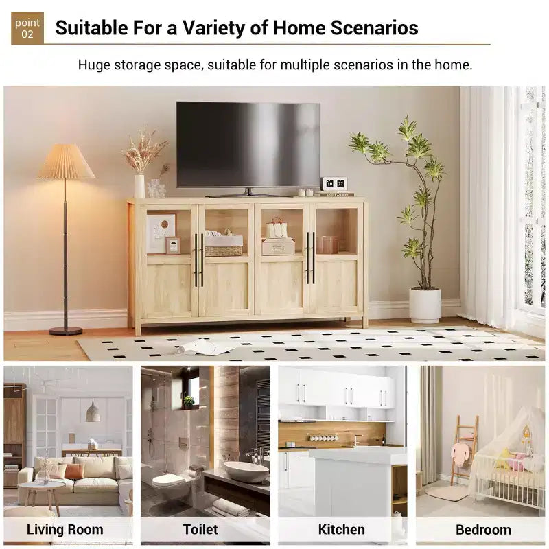 Buffet de 55 pouces avec portes vitrées et rangement