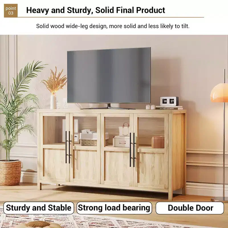 Buffet de 55 pouces avec portes vitrées et rangement