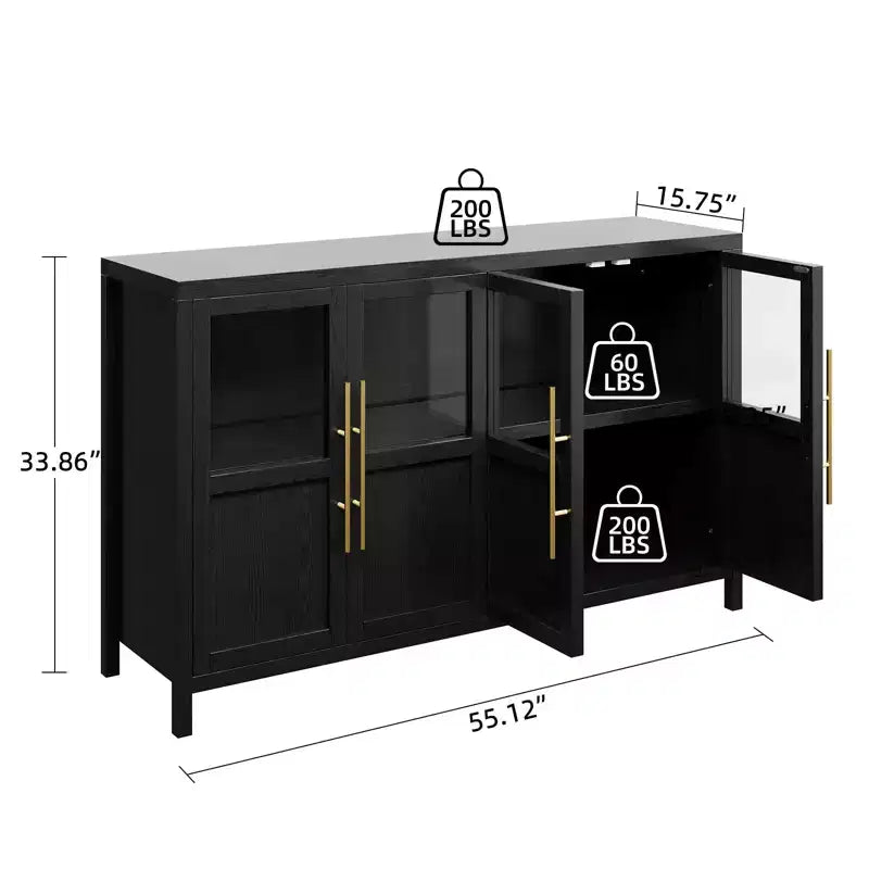 Buffet de 55 pouces avec portes vitrées et rangement