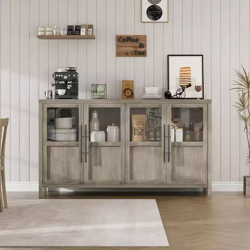Buffet de 55 pouces avec portes vitrées et rangement