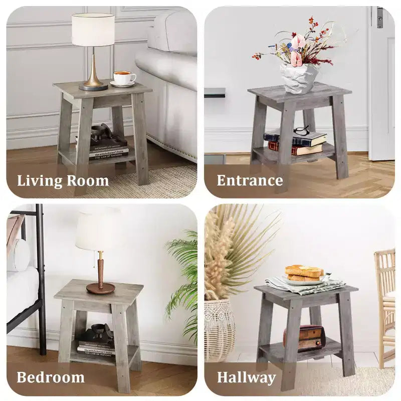 Ensemble de 2 tables d'appoint avec étagère de rangement à 2 niveaux