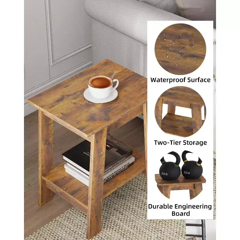 Ensemble de 2 tables d'appoint avec étagère de rangement à 2 niveaux