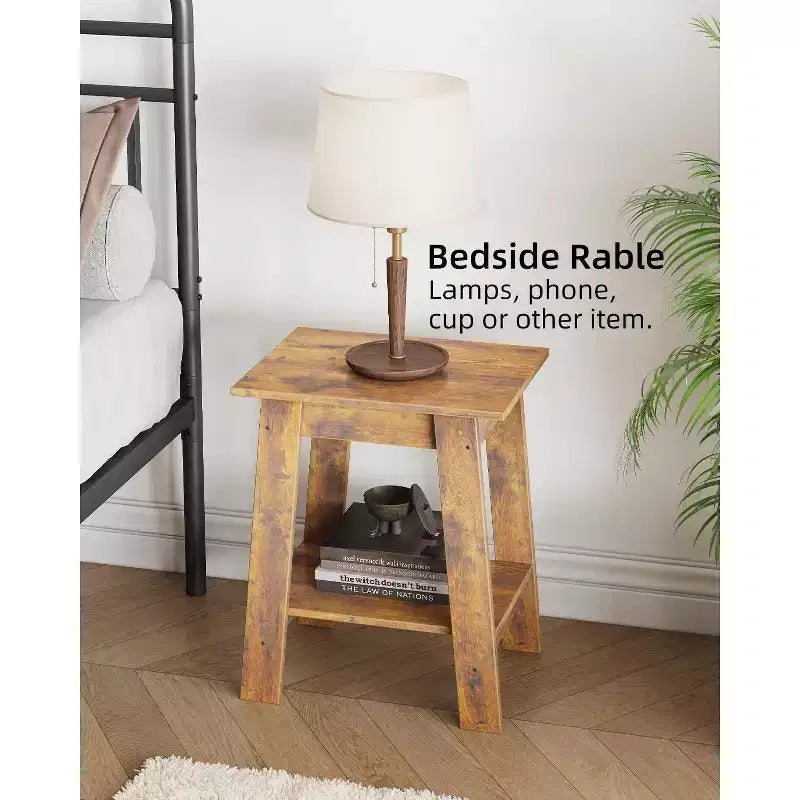 Ensemble de 2 tables d'appoint avec étagère de rangement à 2 niveaux