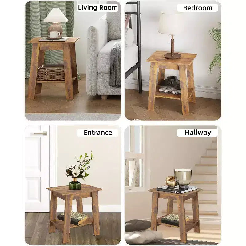 Ensemble de 2 tables d'appoint avec étagère de rangement à 2 niveaux
