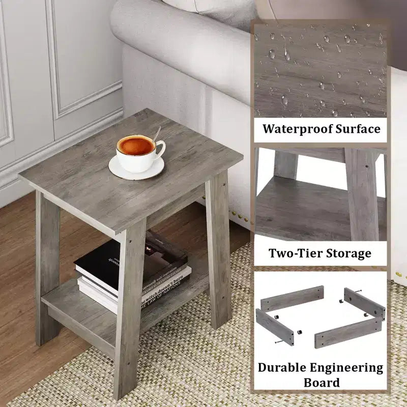 Ensemble de 2 tables d'appoint avec étagère de rangement à 2 niveaux