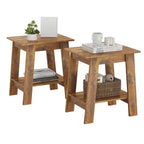 Modern End Table Set of 2, Wooden Sofa Side Table with 2 Tier Storage Shelf, Bedroom Nightstand for Small Spaces, Bedside Table for Bedroom