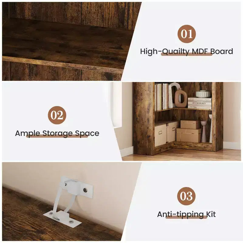 Étagère d'angle en forme de L de 182 cm, à 5 niveaux, en MDF, pour salon, chambre et bureau