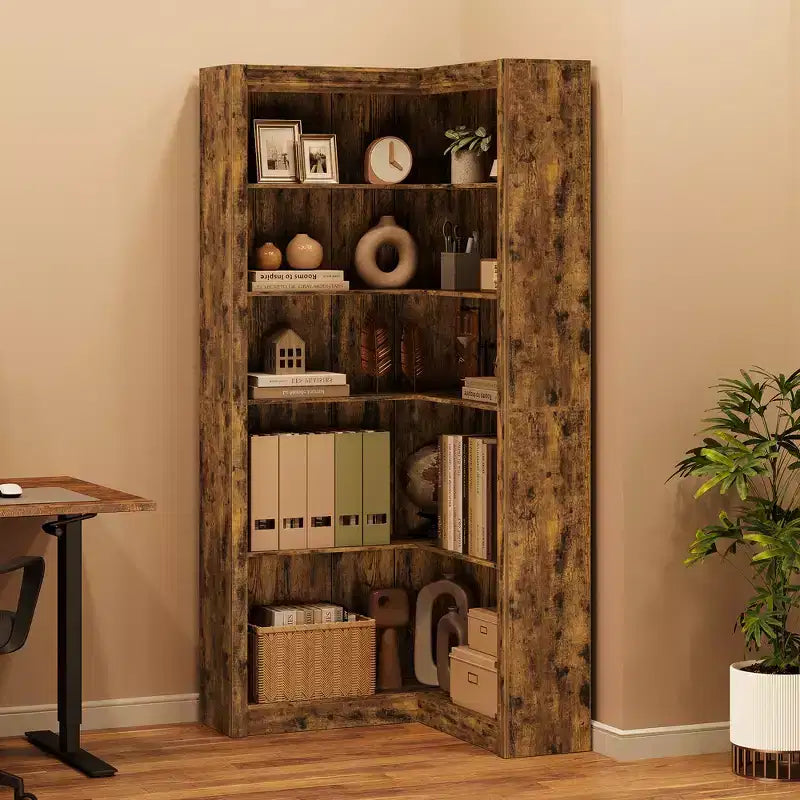Étagère d'angle en forme de L de 182 cm, à 5 niveaux, en MDF, pour salon, chambre et bureau