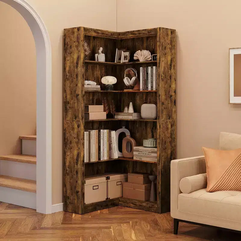 Étagère d'angle en forme de L de 182 cm, à 5 niveaux, en MDF, pour salon, chambre et bureau