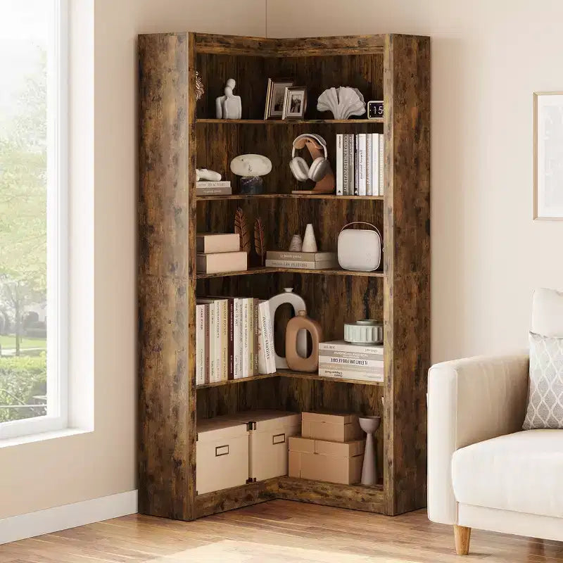Étagère d'angle en forme de L de 182 cm, à 5 niveaux, en MDF, pour salon, chambre et bureau