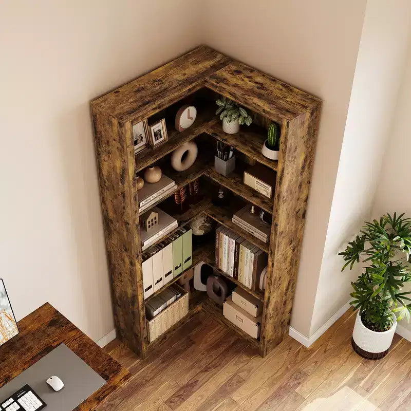 Étagère d'angle en forme de L de 182 cm, à 5 niveaux, en MDF, pour salon, chambre et bureau