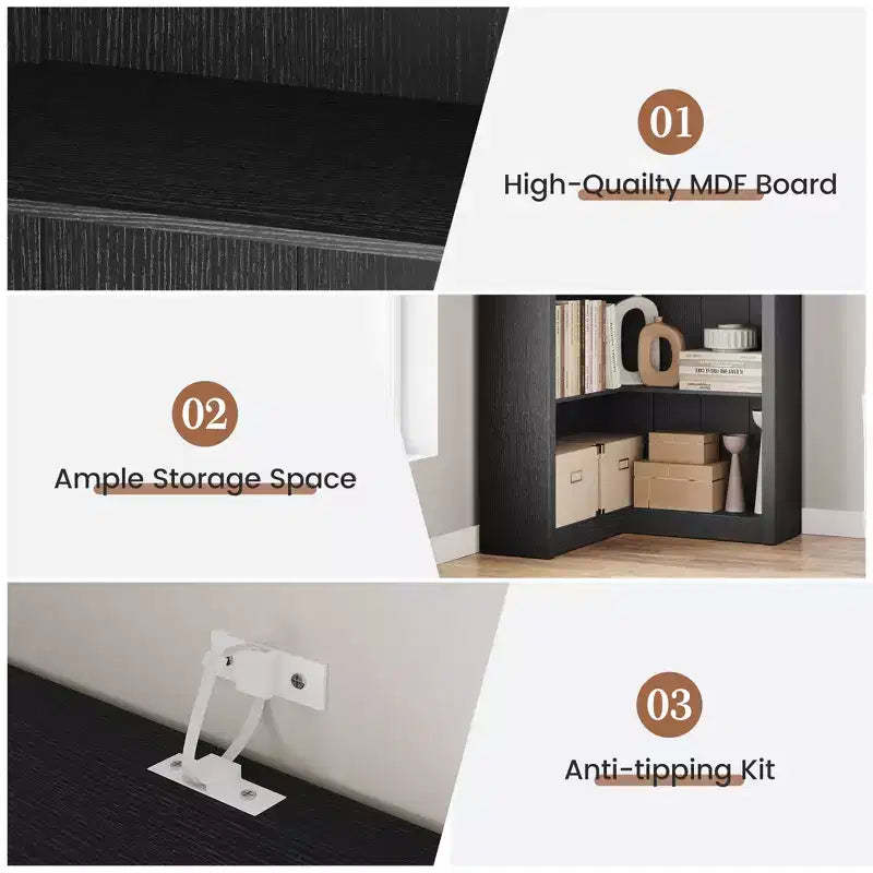 Étagère d'angle en forme de L de 182 cm, à 5 niveaux, en MDF, pour salon, chambre et bureau