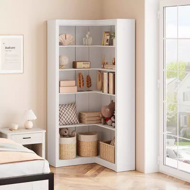 Étagère d'angle en forme de L de 182 cm, à 5 niveaux, en MDF, pour salon, chambre et bureau