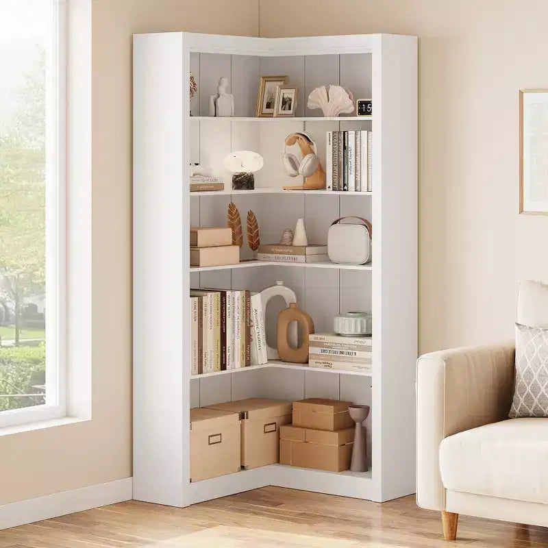 Étagère d'angle en forme de L de 182 cm, à 5 niveaux, en MDF, pour salon, chambre et bureau
