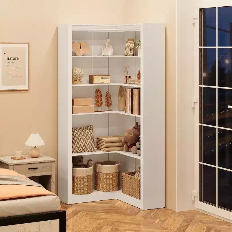Étagère d'angle en forme de L de 182 cm, à 5 niveaux, en MDF, pour salon, chambre et bureau