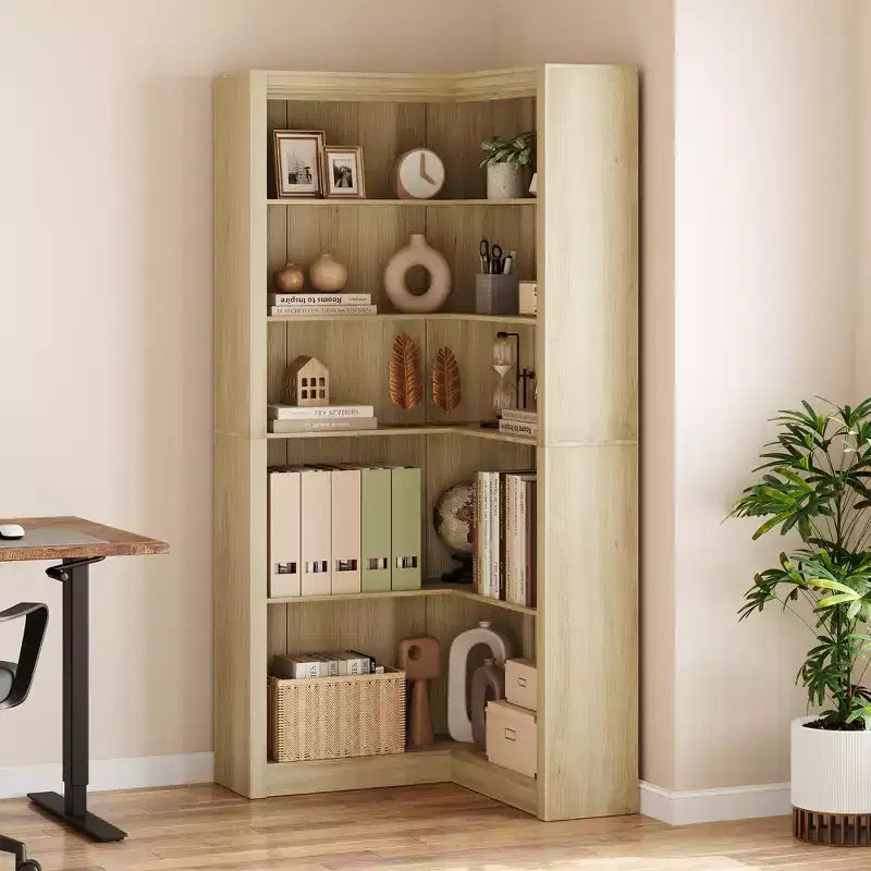 Étagère d'angle en forme de L de 182 cm, à 5 niveaux, en MDF, pour salon, chambre et bureau