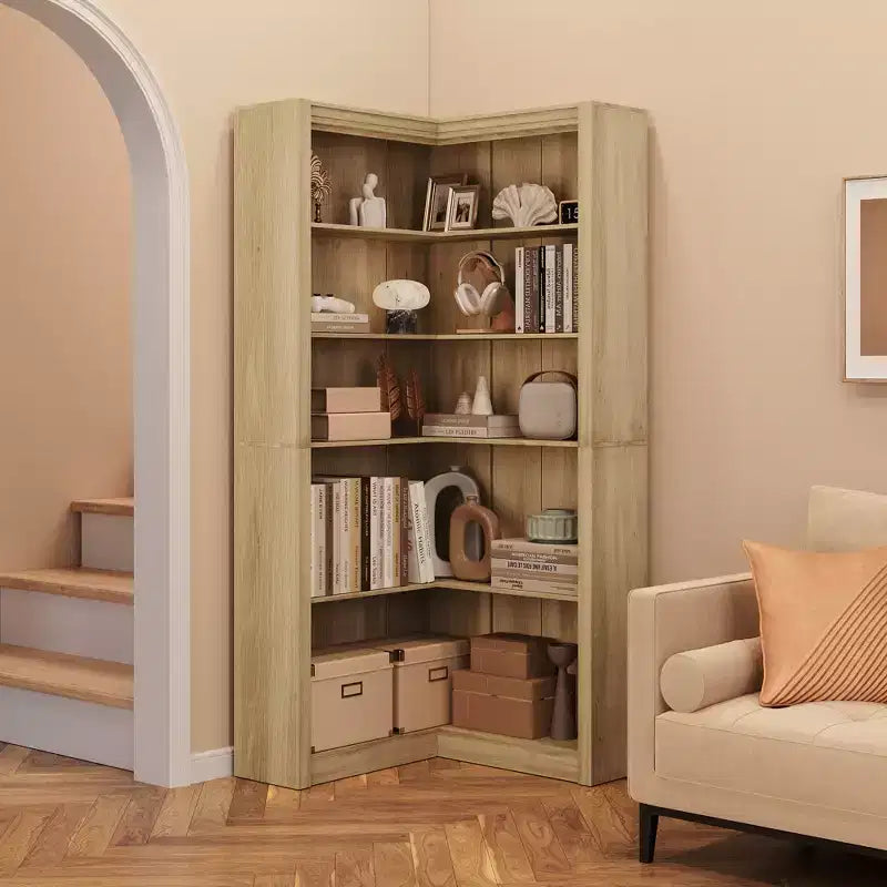 Étagère d'angle en forme de L de 182 cm, à 5 niveaux, en MDF, pour salon, chambre et bureau