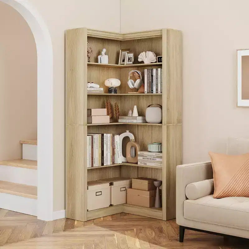Étagère d'angle en forme de L de 182 cm, à 5 niveaux, en MDF, pour salon, chambre et bureau