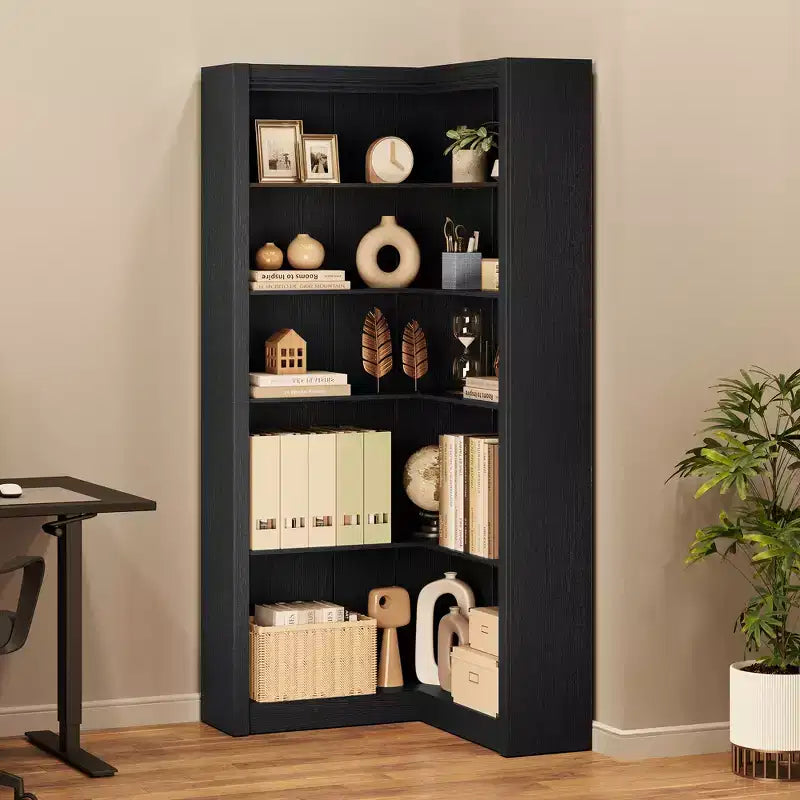 Étagère d'angle en forme de L de 182 cm, à 5 niveaux, en MDF, pour salon, chambre et bureau