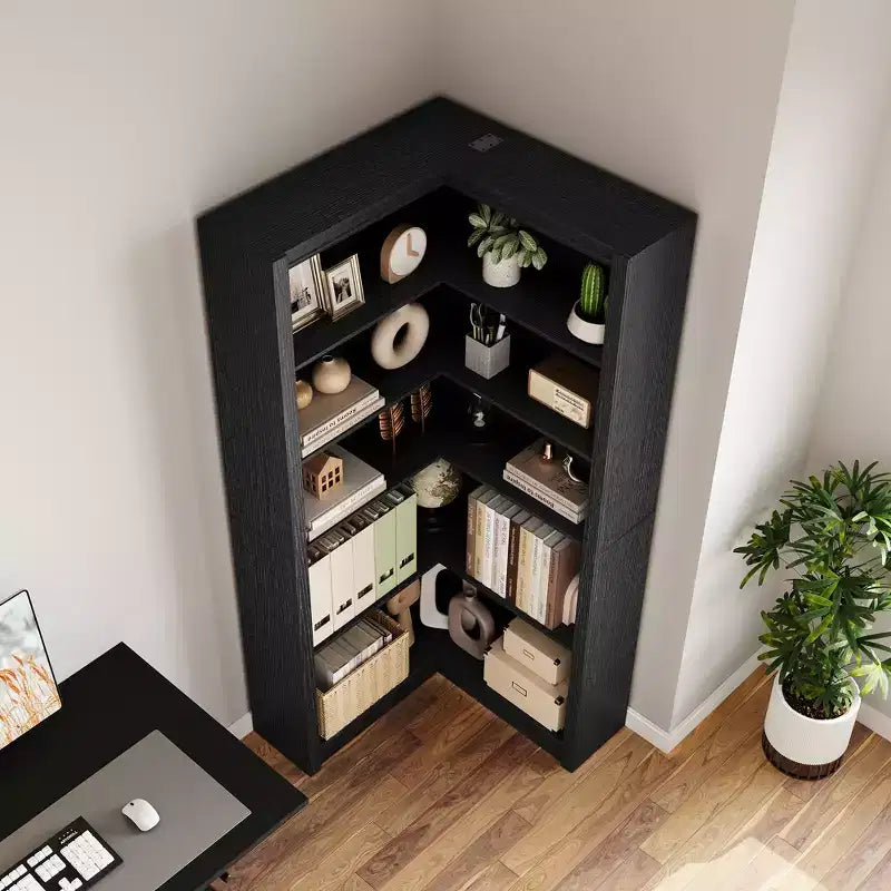 Étagère d'angle en forme de L de 182 cm, à 5 niveaux, en MDF, pour salon, chambre et bureau