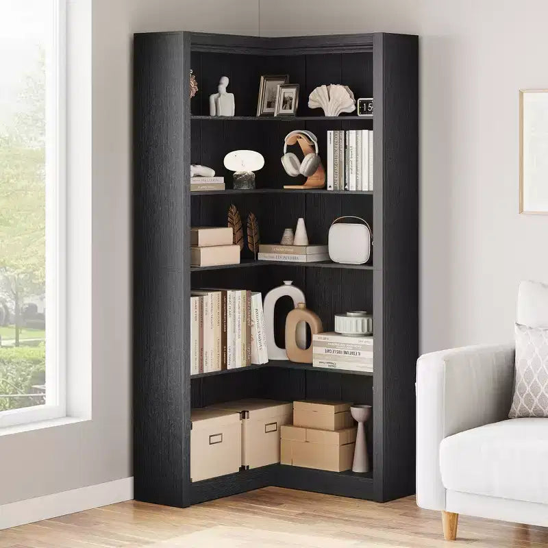 Étagère d'angle en forme de L de 182 cm, à 5 niveaux, en MDF, pour salon, chambre et bureau